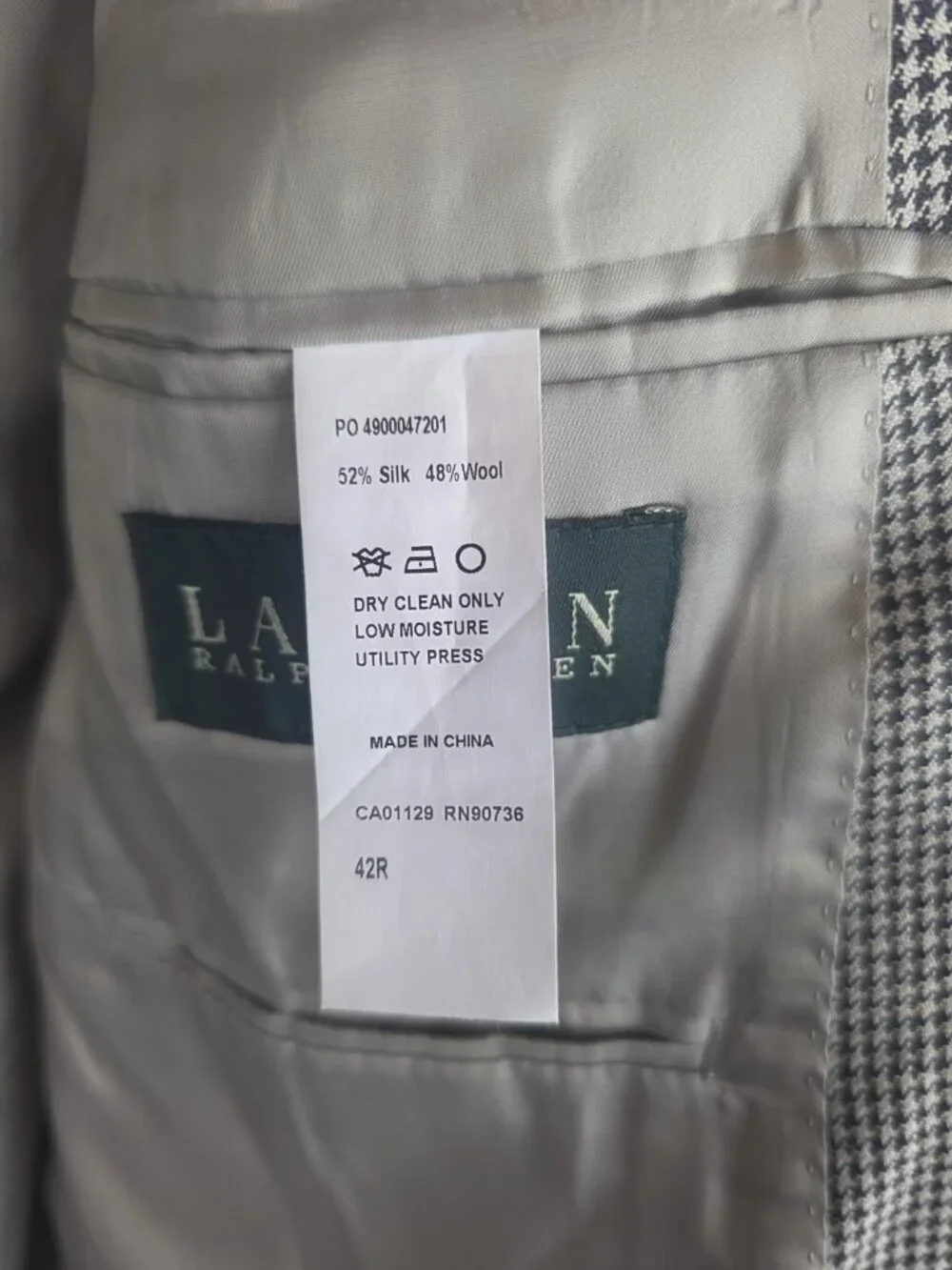 Lauren Ralph Laruen Men's Suit Blazer Size 42R Houndstooth Wool Silk Coat Jacket